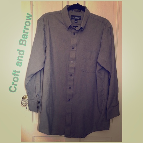 SALE🤑•Gray Croft & Barrow Long Sleeve Dress Shirt 👔 Mens - Picture 1 of 8